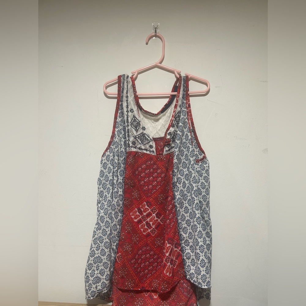 Rewind Red and Blue Patterned Women's Tank Sz M
